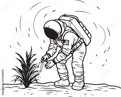 Cosmic Plant Guardian Astronaut Watering Logo Stellar Botanist Vector Plant Care Icon