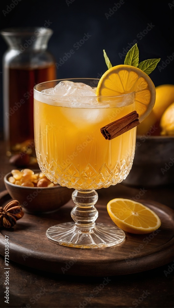 Amaretto Sour Cocktail on the bar counter. Amaretto Sour Cocktail on the bar counter.