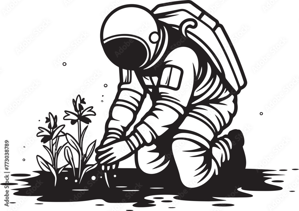 Celestial Green Thumb Astronaut Logo Design Space Plant Nurturer Vector Icon Graphics