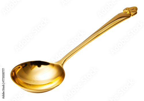 Gold Deluxe Soup Ladle Shining On Transparent Background.