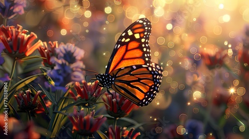 Digital monarch butterfly. Generative AI © Roman