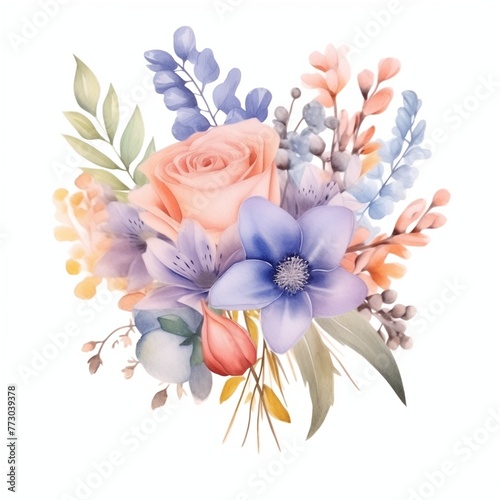 Watercolor bohemian flower bouquet in pastel color © Minimal Blue