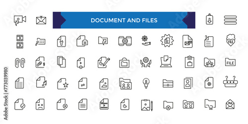 Document and file icons set. Office and Workplace web icons in line style. Employe, conference, project, document. © Rubbble