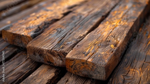 Detailed view of a solid bench constructed from logs