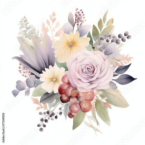 Watercolor bohemian flower bouquet on the white background © Minimal Blue