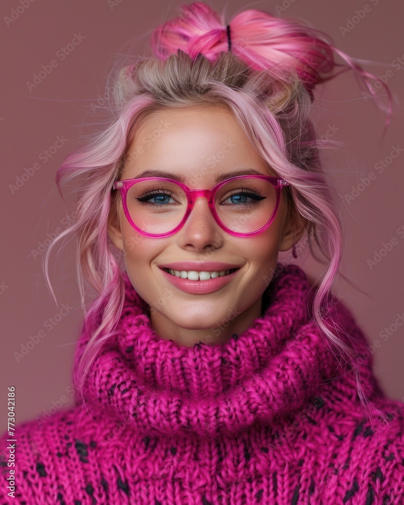 A woman with pink glasses and scarf A woman with pink glasses and scarf