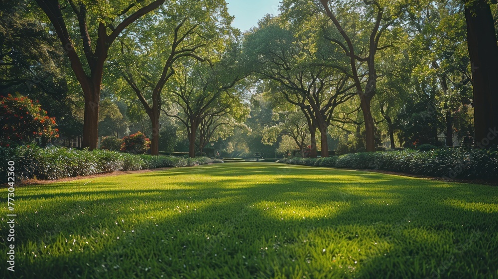 Obraz premium A green park with numerous lush trees creating a dense canopy