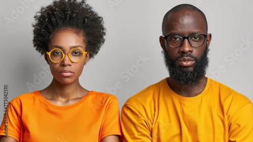 A man and a woman wearing bright yellow glasses © Viktor