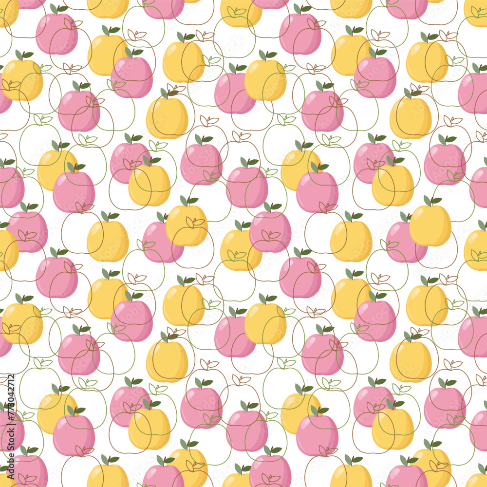 Patern apples yellow and red outlines