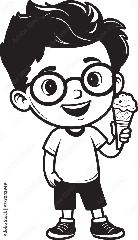 Icy Indulgence Cartoon Character Enjoying Ice Cream Logo Design Scoop Serenade Vector Graphic of a Happy Boy with Ice Cream