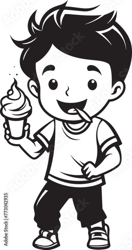 Scoop of Joy Vector Design Featuring a Boy and Ice Cream Lickety Split Treats Cartoon Boy Enjoying Ice Cream Icon photo