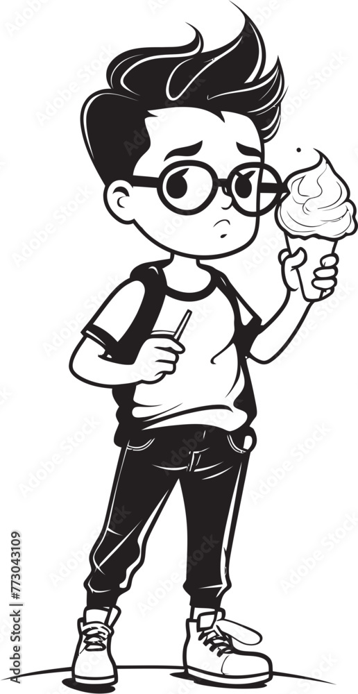 Lickety Split Cartoon Character with Ice Cream Logo Cool Creations Vector Logo of a Boy Relishing Ice Cream