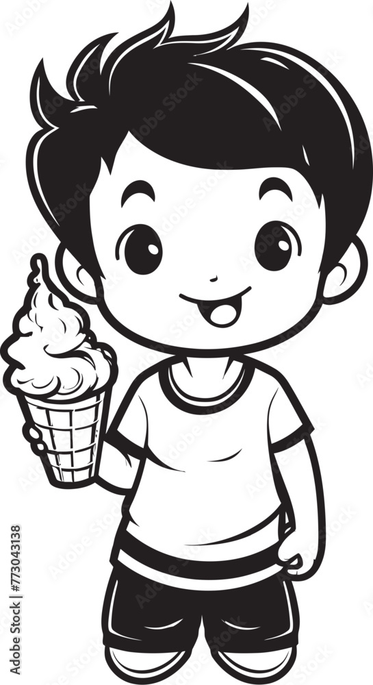 Chilly Cheer Vector Logo of a Kid and His Ice Cream Joy Frosty Fun Cartoon Boy and His Ice Cream Adventure Icon