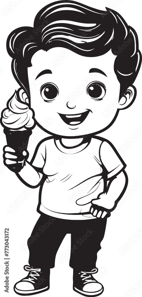 Frosty Frivolity Cartoon Boys Ice Cream Adventure Icon Lickin Love Vector Logo of a Kid Loving Ice Cream - obrazy, fototapety, plakaty 