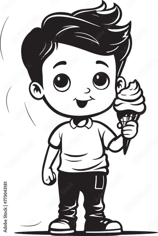 Sugary Sojourn Vector Logo of a Kid and His Ice Cream Journey Chilling Chews Cartoon Boys Ice Cream Delight Logo