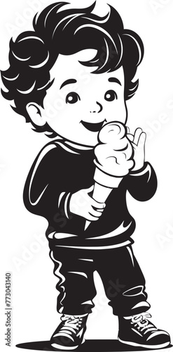 Chilly Chomp Vector Logo of a Boy Devouring Ice Cream Sweet Dreams Cartoon Boys Ice Cream Delight Icon
