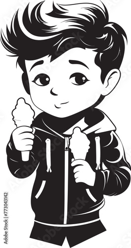 Sugary Smiles Cartoon Kid with Ice Cream Logo Design Chilly Chomp Vector Logo of a Boy Devouring Ice Cream