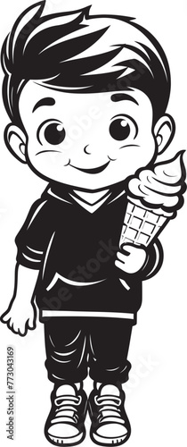 Sugary Surprises Cartoon Kid with Ice Cream Logo Chilling Chomps Vector Logo of a Boy and His Ice Cream Joy