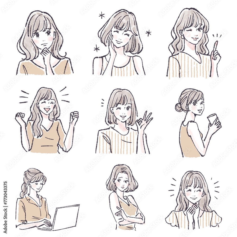 女性・女の子のイラスト素材セット 女性・女の子のイラスト素材セット