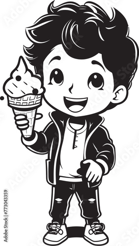 Sweet Spectacle Cartoon Boy with Ice Cream Logo Design Chilly Chuckle Vector Logo of a Boy Chuckling with Ice Cream
