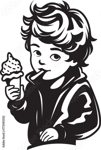 Lick n Love Cartoon Logo of a Boy and His Frozen Treat Chilly Chomp Iconic Graphics of a Boy and His Ice Cream Cone