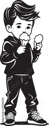 Chilly Chomp Iconic Graphics of a Boy and His Ice Cream Cone Scoop Supreme Vector Design of a Boy and His Ice Cream Delight