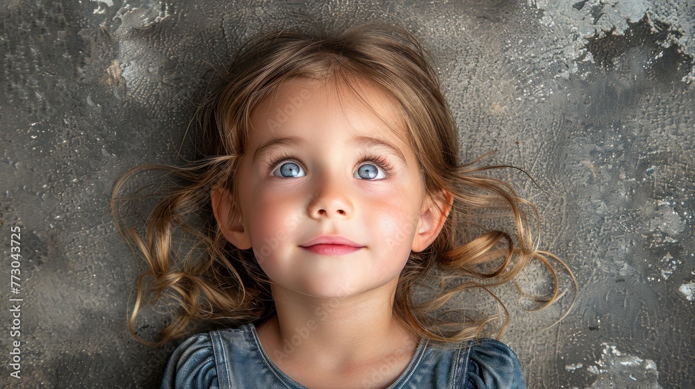 Young child with blue eyes gazing upwards