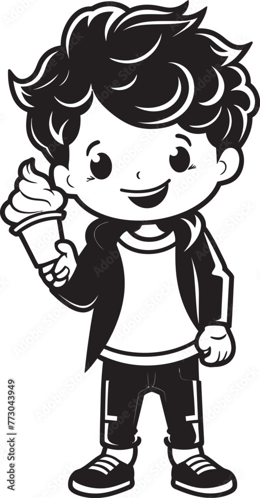 Cone Comrade Cartoon Character Enjoying Ice Cream Logo Lickable Leisure Vector Logo of a Boy and His Ice Cream Treat