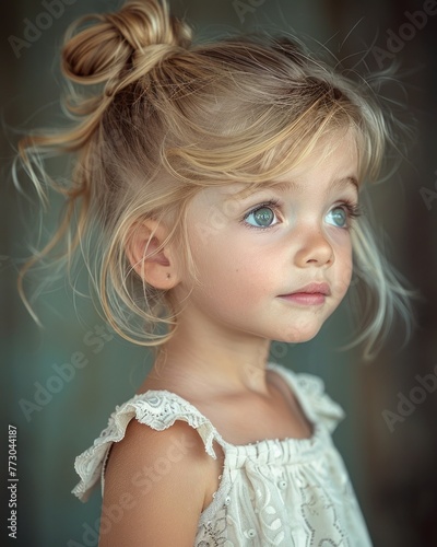 A young female child with blue eyes and blond hair