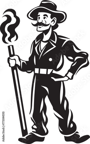 Inferno Enforcer Cartoon Fireman Symbolizing Authority Logo Ember Explorer Vector Logo Illustrating an Adventurous Firefighter