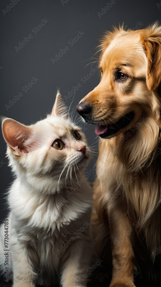 purebred rottweiler and spitz, in front of white background purebred rottweiler and spitz, in front of white background