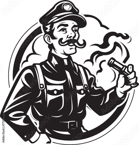 Inferno Enforcer Cartoon Fireman Symbolizing Authority Logo Ember Explorer Vector Logo Illustrating an Adventurous Firefighter