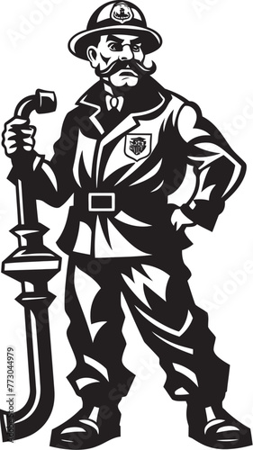 Courageous Chronicles Cartoon Fireman Emblematic Tale Logo Flame Fighter Vector Logo Illustrating a Heroic Fireman