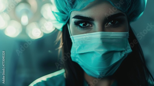 Nurse in Blue Gown with Mask and Gloves Generative AI