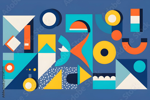Geometric shapes on abstract blue background  illustration