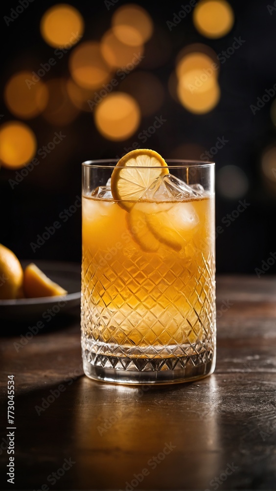 Amaretto Sour Cocktail on the bar counter. Amaretto Sour Cocktail on the bar counter.