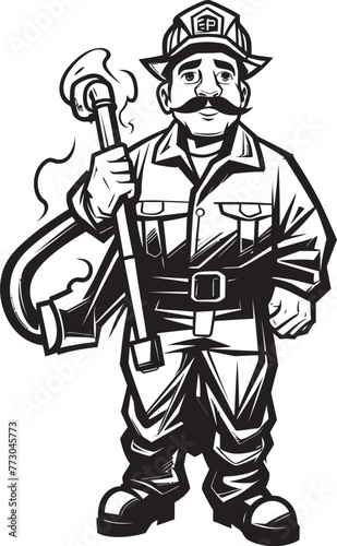 Inferno Enforcer Cartoon Fireman Symbolizing Authority Logo Ember Explorer Vector Logo Illustrating an Adventurous Firefighter