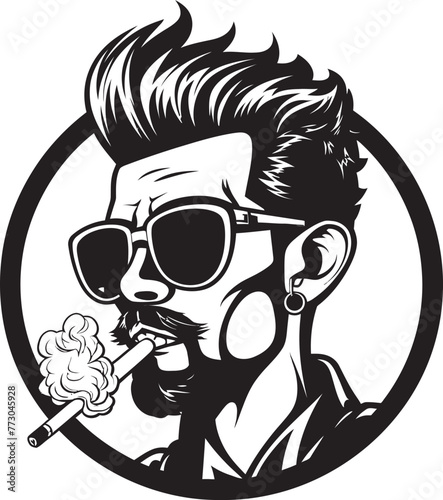 Stylish Stogie Cartoon Guy with Cigar Puffing Emblem Dapper Drew Vector Logo of a Suave Smoking Character
