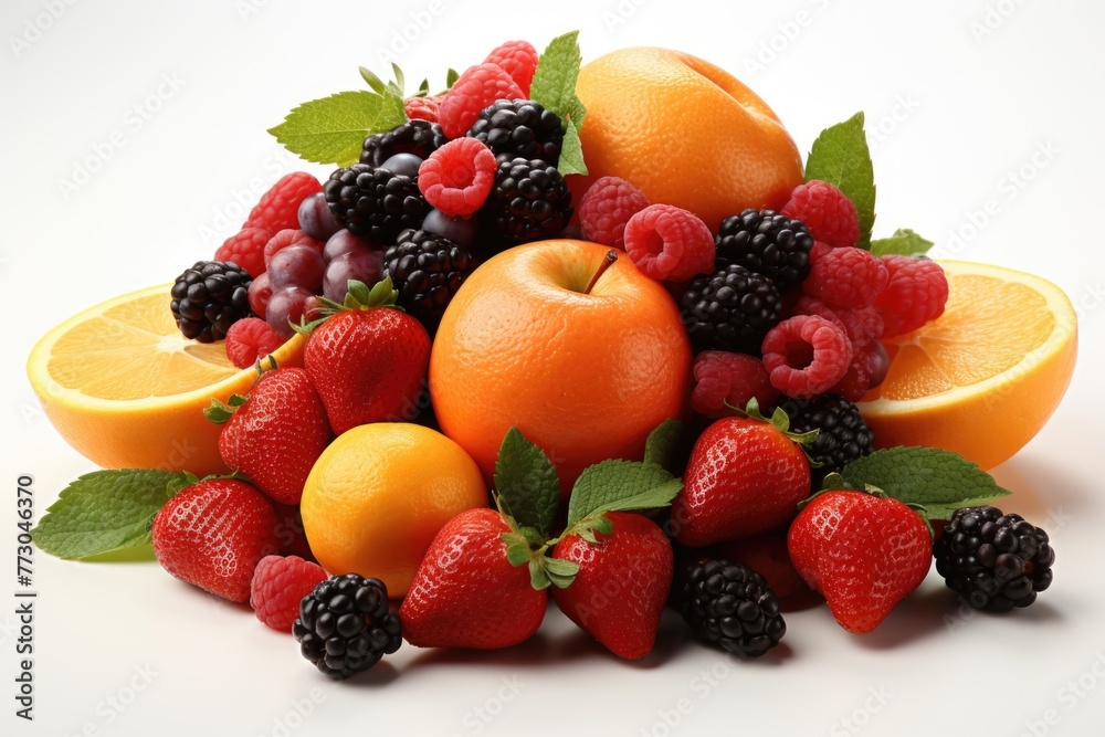 Mix fruits strawberries on white background Mix fruits strawberries on white background