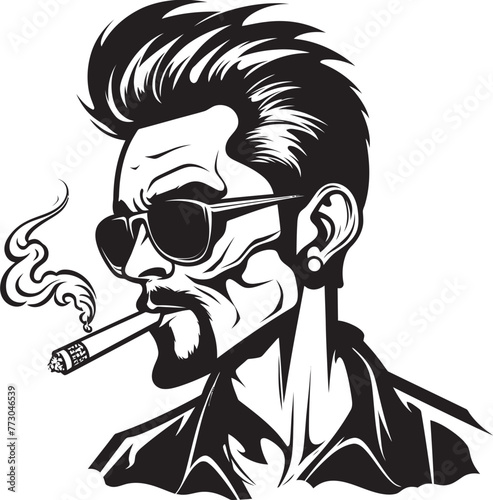 Slick Smoke Trendy Guy Puffing Away Vector Logo Stylish Stogie Cartoon Guy with a Cigar Symbol Logo