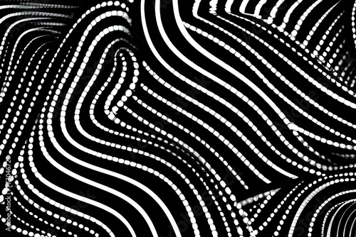 Black abstract background design. Modern wavy line pattern (guilloche curves) in monochrome colors. Premium stripe texture for banner, business backdrop. Dark horizontal vector template, illustratio