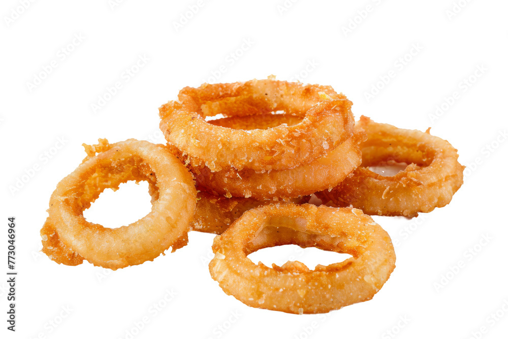 Fried Onion Rings Separated On Transparent Background.