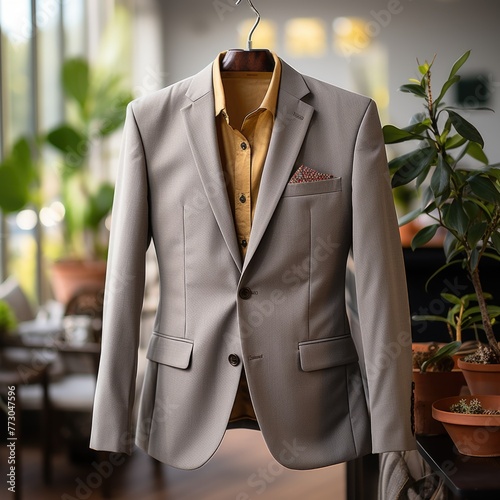 Gray blazer on hanging men fashion photo