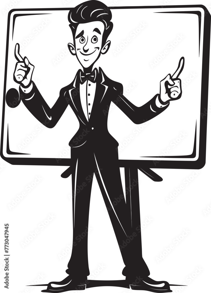 Message Man Cartoon Character with Sign Emblem Graphic Signboard Sidekick Vector Logo of a Smiling Sign Holder Message Man Cartoon Character with Sign Emblem Graphic Signboard Sidekick Vector Logo of a Smiling Sign Holder