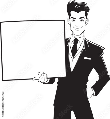 Signage Samson Cheerful Cartoon Man Holding Sign Boardbrandish Buddy Vibrant Character Displaying Sign Icon