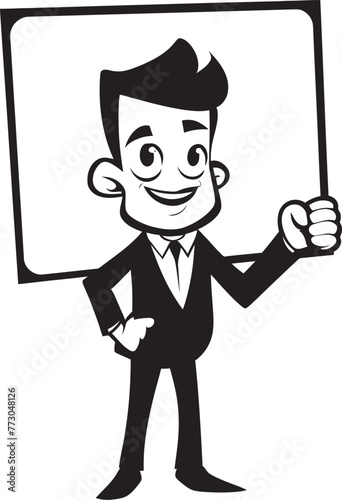 Banner Buddy Vector Logo of a Friendly Sign Holder Signage Samson Cheerful Cartoon Man Holding Sign
