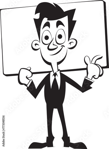 Signage Samson Cheerful Cartoon Man Holding Sign Boardbrandish Buddy Vibrant Character Displaying Sign Icon