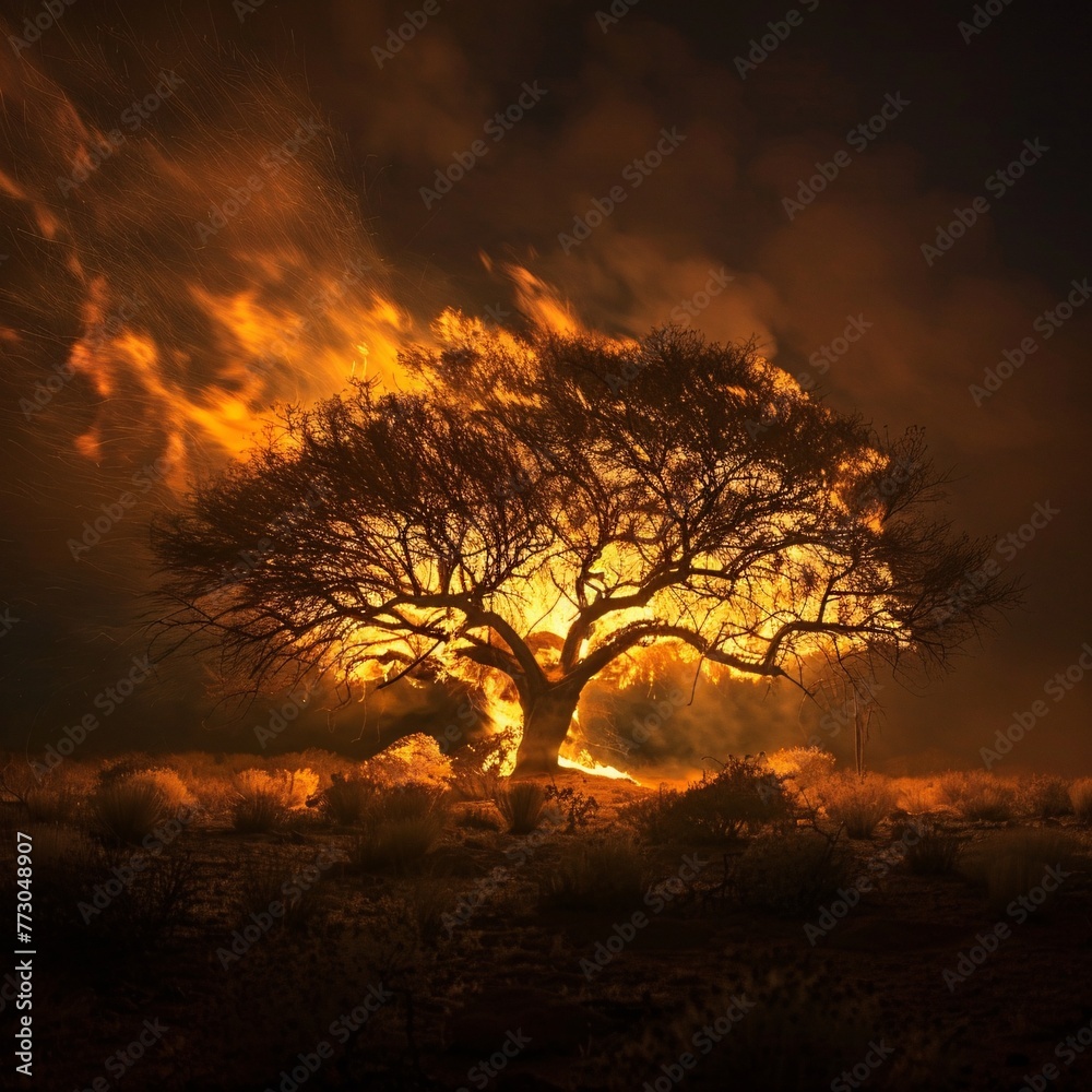 Burning Tree in the Desert A Glowing Ember of Creativity Generative AI