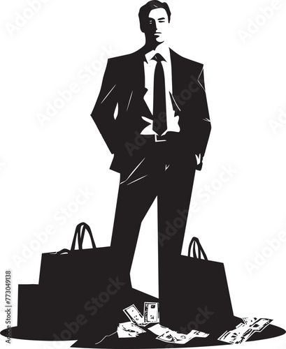 Dollar Doug Cartoon Rich Person Holding a Money Bag Graphic Design Luxury Lila Vector Logo of a Wealthy Figure with Money Bag