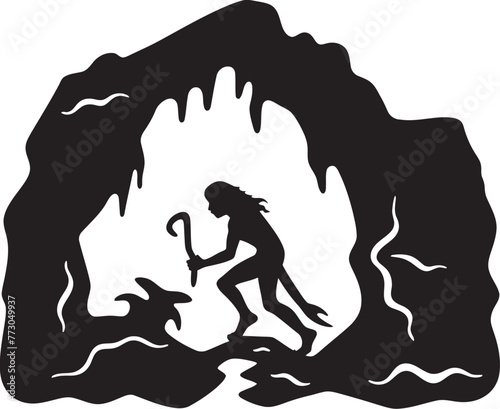 Paleolithic Impressions Cave Painting Emblem Graphic Design Neolithic Narratives Vector Logo Inspired by Ancient Artistry